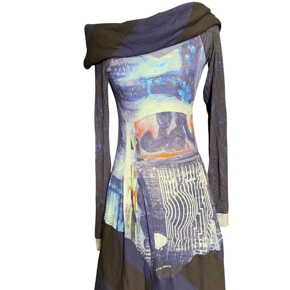 Save The Queen! Italy Abstract Patchwork Cowl Neck Long Sleeve Dress Small